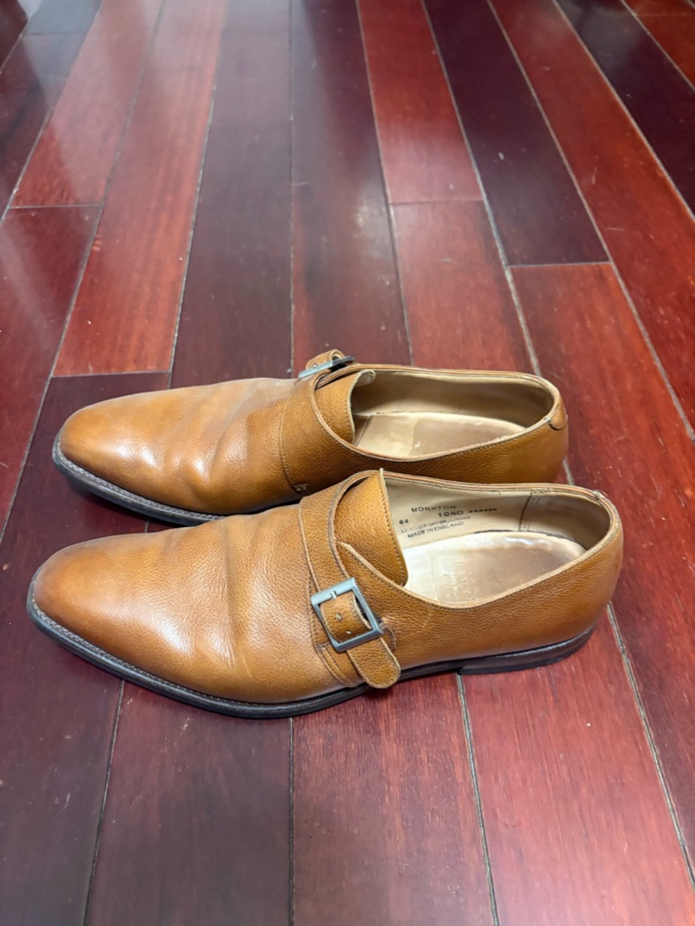 Crockett & Jones Men's Tan Leather Monk Strap Derby Shoes